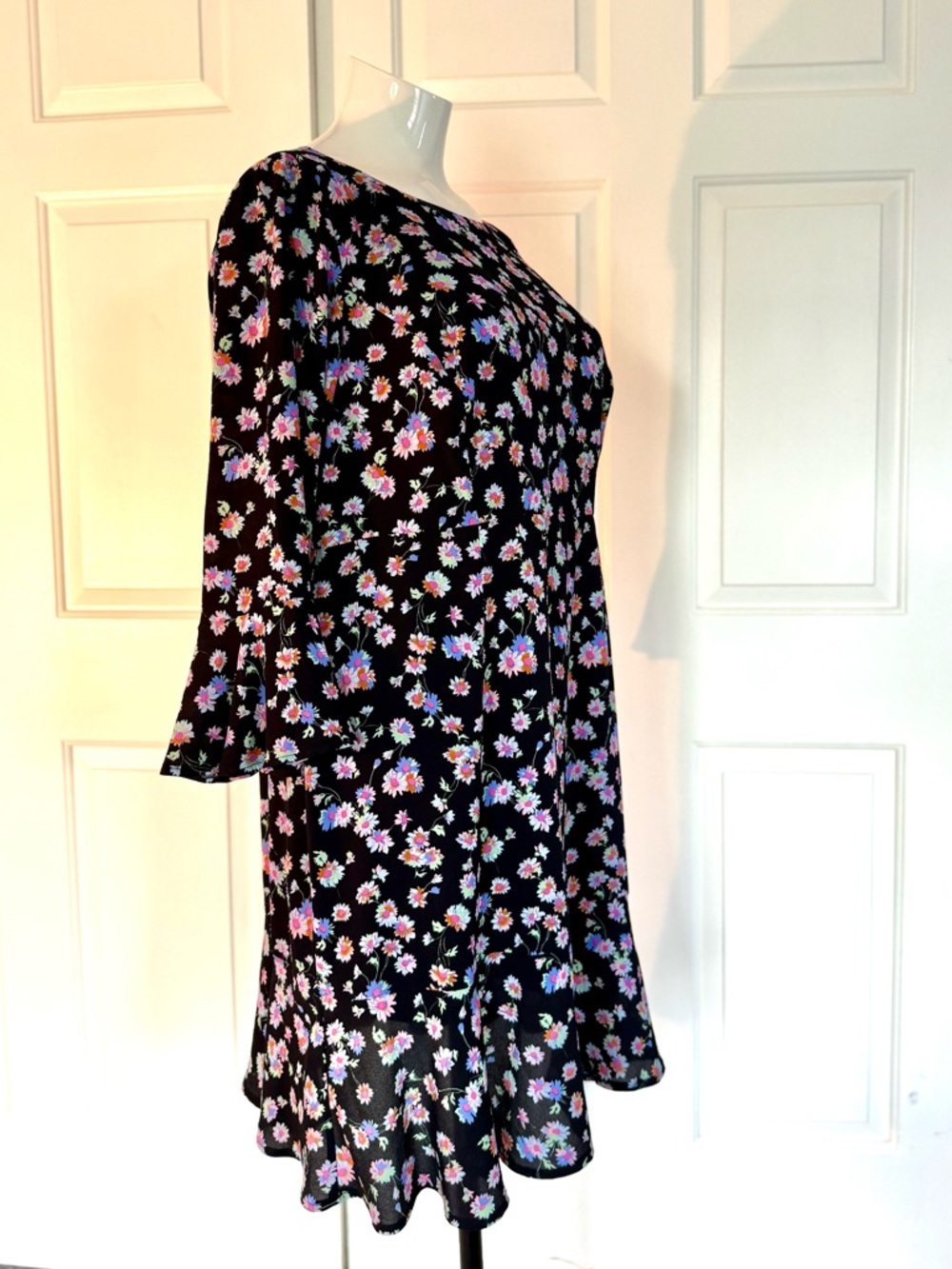 Betsey Johnson Black Floral Midi Dress with Bell Sleeves - Picture 2 of 6